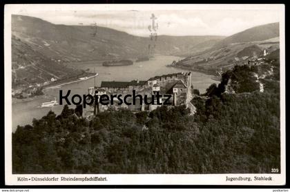 ALTE POSTKARTE JUGENDBURG STAHLECK BEI BACHARACH KÖLN-DÜSSELDORFER RHEINDAMPFSCHIFFAHRT SCHIFFSSTEMPEL OVERSTOLZ KD AK