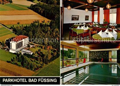 Bad Fuessing Parkhotel Bad Fuessing Fliegeraufnahme Gaststube Hallenbad