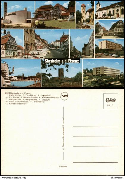 Ansichtskarte Sinsheim Mehrbildkarte Sinsheim a.d. Elsenz Ortsansichten 1975