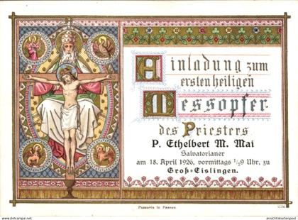 CPA Groß Eislingen an der Fils Württemberg, Einladung erstes heiliges Messopfer P. Ethelbert M. Mai