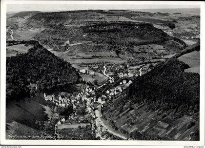 CPA Weißenstein Lauterstein in Württemberg, Luftaufnahme von grünen Feldern, Weiler, Berge