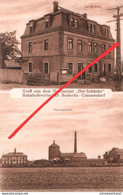 AK Boderitz Cunnersdorf Restaurant Hut Schänke Bahnhof Windbergbahn Marienschacht Bannewitz Freital Dresden Bahnpost