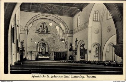 CPA Ismaning in Oberbayern, Innenansicht der Kirche, Altar, Bänke
