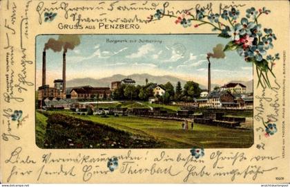 Gaufré Passepartout CPA Penzberg in Oberbayern, Bergwerk mit Sortierung