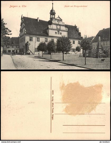Ansichtskarte Belgern Markt mit Kriegerdenkmal 1914