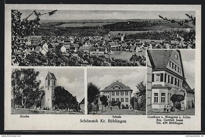 AK Schönaich /Kr. Böblingen, Gasthaus zum Adler, Schule, Kirche