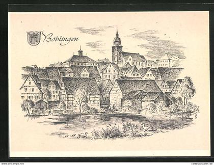 Künstler-AK Böblingen /Baden Württemberg, Ortspartie