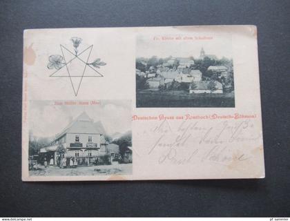 DR 1901 ehemalige Gebiete Mehrbild AK Deutschen Gruss aus Rossbach Deutsch Böhmen / zum Müller Mann Moa