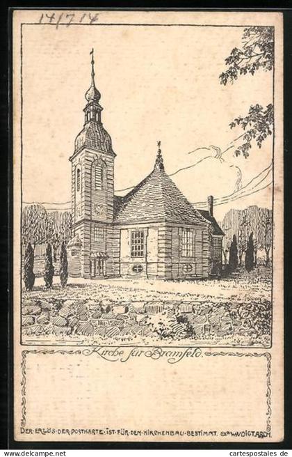 Künstler-AK Hamburg-Bramfeld, Kirche mit Bäumen
