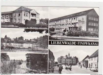 39000685 - Fotokarte von Liebenwalde-Finowkanal. Kulturhaus des VEB Holzbau, Werner-Seelenbinder-Schule, Freibad am Mue