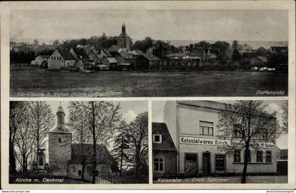 CPA Alt Bötzow Oberkrämer Havelland, Panorama, Kolonialwarengeschäft Erich Schirmer, Kirche, Denkmal