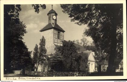 CPA Blankenfelde in Brandenburg, Kirche Turm mit Uhr, Bäume, sonniger Himmel