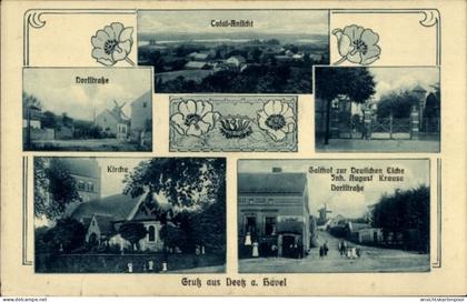 CPA Deetz Groß Kreutz an der Havel, Dorfstraße, Kirche, Gasthof zur Deutschen Eiche