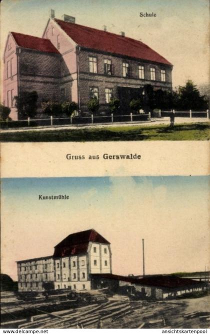 CPA Gerswalde Uckermark, Schule, Kunstmühle