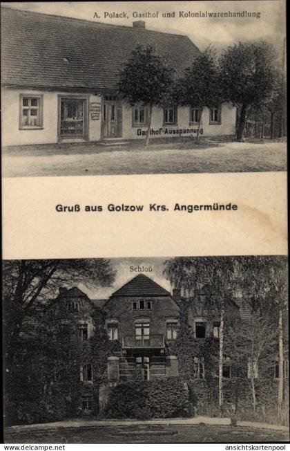CPA Golzow Chorin bei Eberswalde, Gasthof und Kolonialwarenhandlung, Schloss