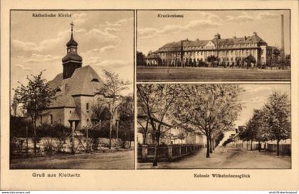 CPA Klettwitz Schipkau in der Niederlausitz, Kath. Kirche, Krankenhaus, Kolonie Wilhelminenglück
