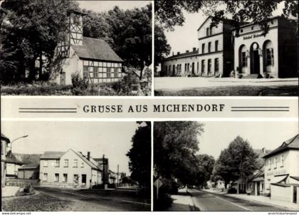 CPA Michendorf in der Mark, Bahnhof Fachwerkkirche, Straßenansicht