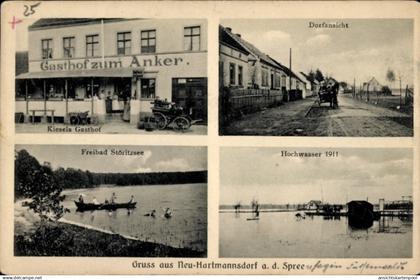 CPA Neu Hartmannsdorf Spreenhagen, Kiesels Gasthof zum Anker, Freibad Störitzsee, Hochwasser 1911