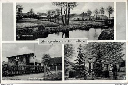 CPA Stangenhagen Trebbin im Kreis Teltow Fläming, Jugendherberge, Ehrenmal, Dorfansicht