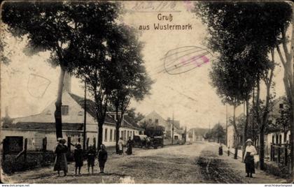 CPA Wustermark, Blick in eine Straße, Kinder, Häuser, Fuhrwerke