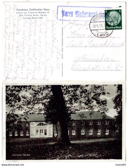 DR 1933, Landpost Stpl. PARETZ WUSTERMARK LAND auf sw-AK m. 6 Pf.