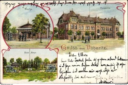 Lithographie Dallgow Döberitz im Havelland, Kaserne, Wache, Feldaltar