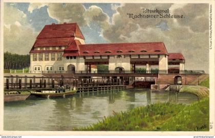 Lithographie Kleinmachnow in Brandenburg, Teltowkanal, Machnower Schleuse