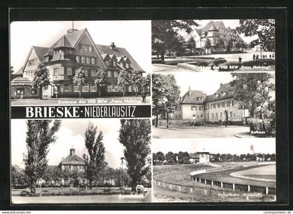 AK Brieske, Klubhaus des VEB BKW Franz Mehring, Zentralschule, Kampfbahn Glückauf