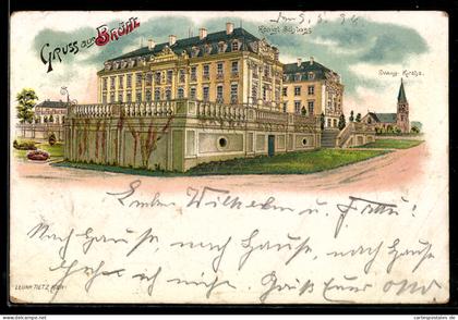 Lithographie Brühl, Königl. Schloss, evang. Kirche