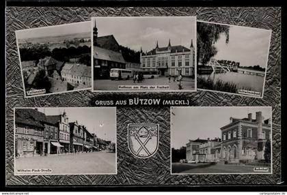 AK Bützow /Meckl., Rathaus am Platz der Freiheit, Schwimmbad, Bahnhof, Wilhelm-Pieck-Strasse