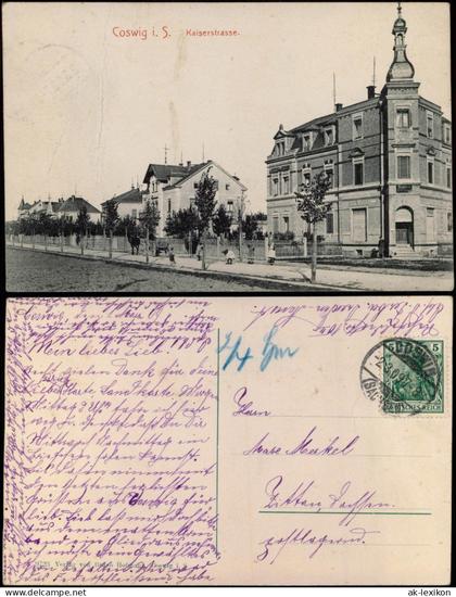 Ansichtskarte Coswig (Sachsen) Kaiserstrasse. 1909