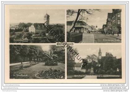 Delitzsch - Schloss - Eilenburger Strasse - Stadtpark - Schultze-Delitzsch Denkmal - Foto-AK