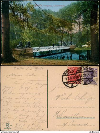 Ansichtskarte Tiergarten-Berlin Tiergarten, Löwenbrücke 1920