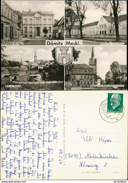 Dömitz DDR Mehrbild-AK mit Klubhaus, Mittel-Schule, Festung, Rathaus 1964