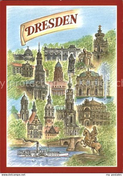DRESDEN Elbe Historisches Dresden Illustration