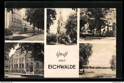 AK Eichwalde, Rathaus, Schule, Kirche, Bahnhofstrasse, Badewiese