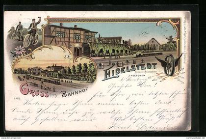 Lithographie Eidelstedt / Eimsbüttel, Bahnhof-Restaurant von J. Heeschen