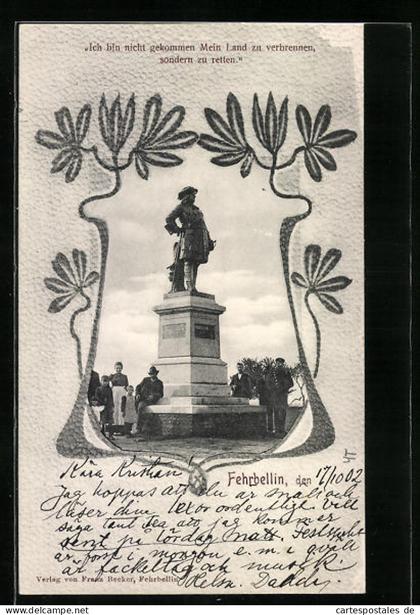 AK Fehrbellin, Besucher am Denkmal