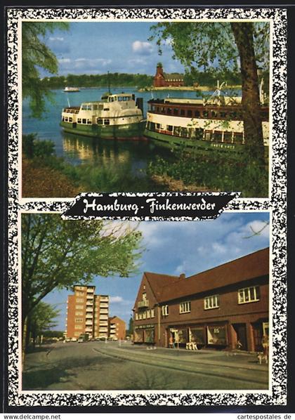 AK Hamburg-Finkenwerder, Strassenpartie und Ausflugsboote