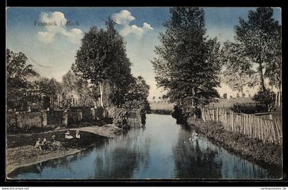 AK Friesack i. Mark, Flusslandschaft mit Ufer und Bäumen