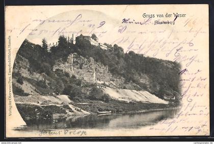 AK Fürstenberg a. d. Weser, Flusspartie mit Schloss