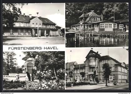 AK Fürstenberg /Havel, Gaststätte Anglerheim, Rathaus, Bahnhof