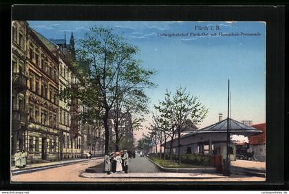 AK Fürth, Ludwigsbahnhof Fürth-Ost mit Hornschuh-Promenade, Eisenbahn