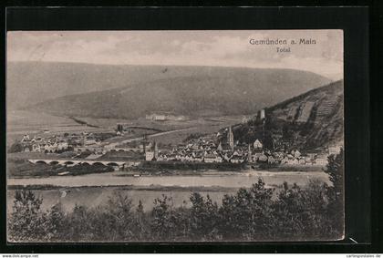 AK Gemünden a. Main, Ortsansicht aus der Vogelschau
