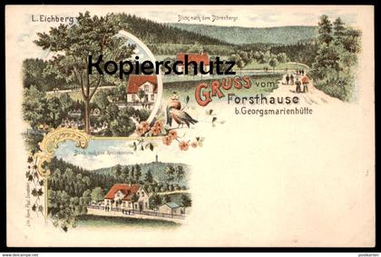 ALTE LITHO POSTKARTE GRUSS VOM FORSTHAUSE BEI GEORGSMARIENHÜTTE BLICK NACH DEM DÖRENBERGE Forsthaus Dörenberg AK cpa