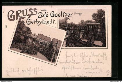 Künstler-AK Gerbstedt, Cafe Goeltzer, Garten