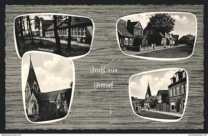 AK Gettorf, Parkschule, Kirche, Strassenansichten