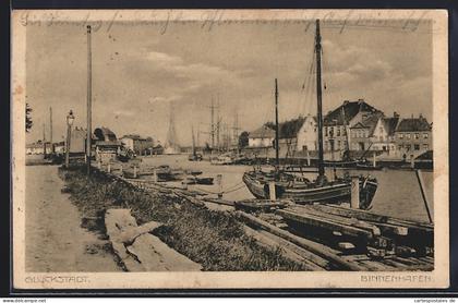 AK Glückstadt, Binnenhafen, Segelschiffe, Uferpromenade