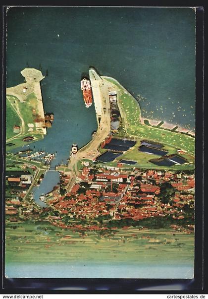 AK Glückstadt /Elbe, Hafeneinfahrt vom Flugzeug aus
