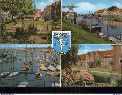 Glueckstadt Ortspartie Binnenhafen Kahn Aussenhafen Wappen